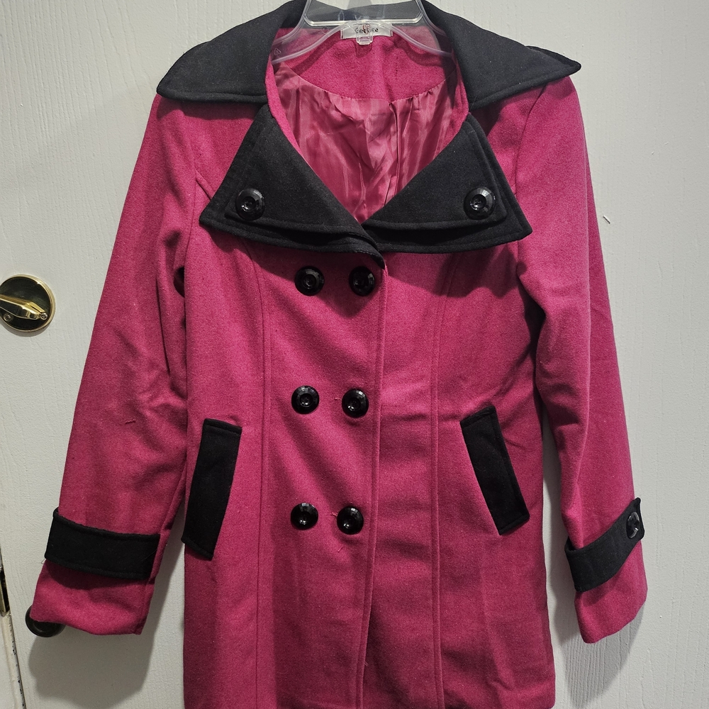 Magenta and Black Pea Coat